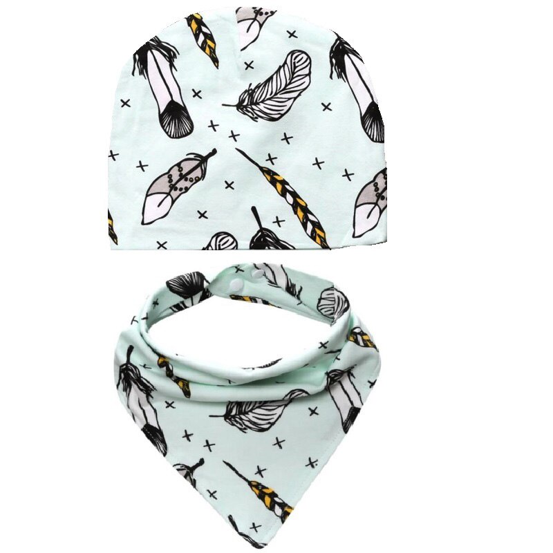 Zomer Herfst Slabbers Katoen Driehoek Hoofd Sjaal Baby Hoeden Slabbetjes Set Jongen Hoofddoek Meisje Bandana Dribble Slabbetjes Baby: Green feather