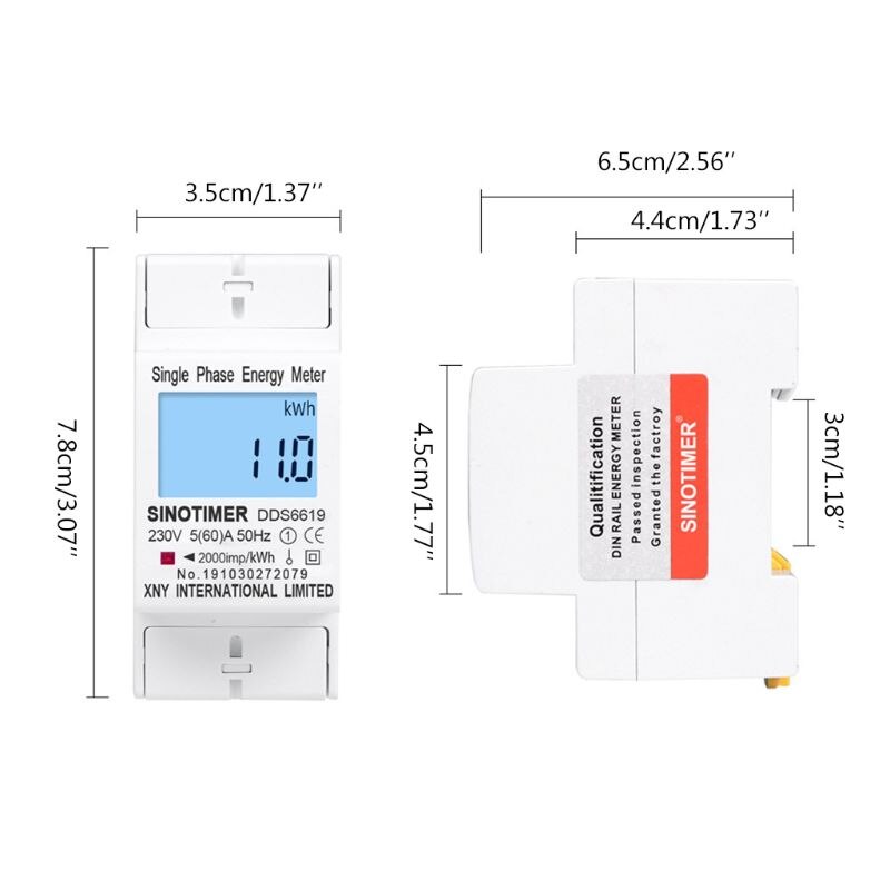 Backlight LCD Digital Din Rail Single Phase Energy Meter Power Consumption kWh Meter Voltage Current Wattmeter Electric AC 220V