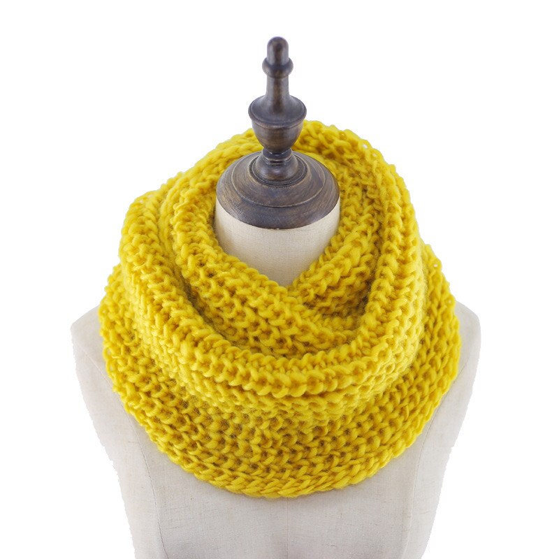 Solid Knitted Snood Winter Basic Infinity Scarf Ring for Women: Yellow