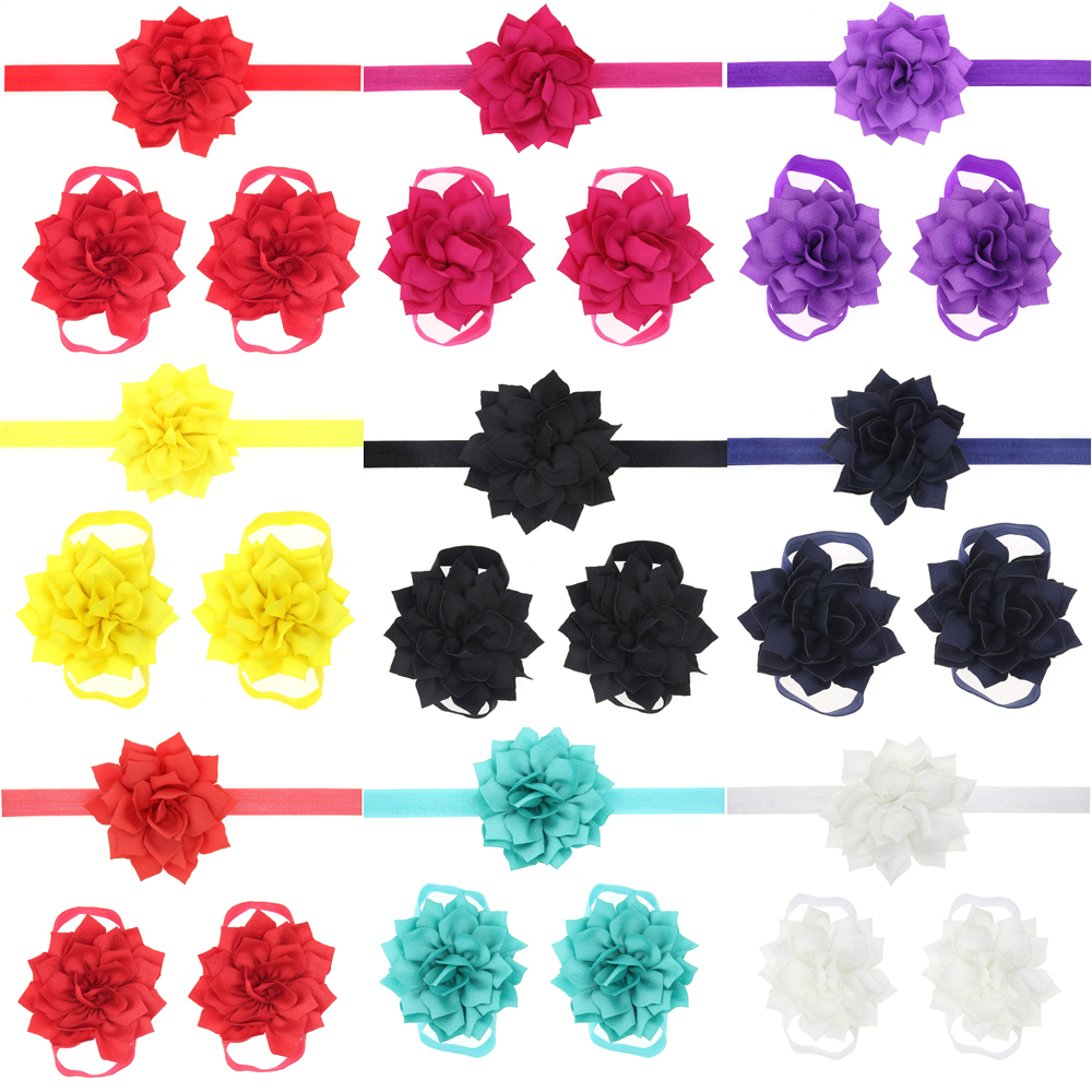 Sandalias de bebé con flores para cubrir zapatos descalzos, lazos de flores, zapatos de primeros pasos para niños, conjunto de diadema, accesorios de fotografía KFA11