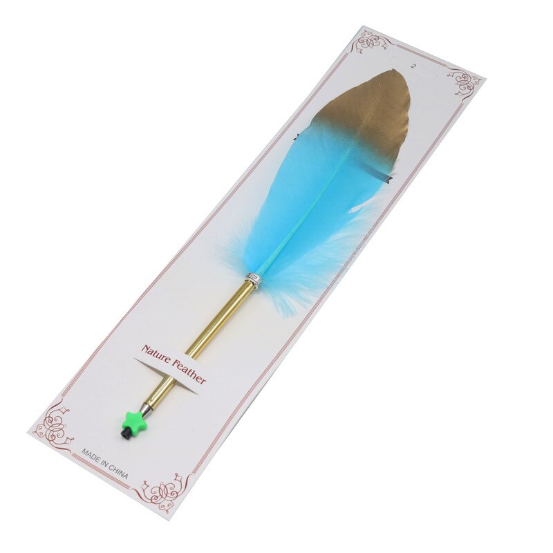 1 stuk balpen met ganzenveer, gouden spuitverf, metalen balpen, handtekeningpen, kerst- of trouwpen: Meerblauw