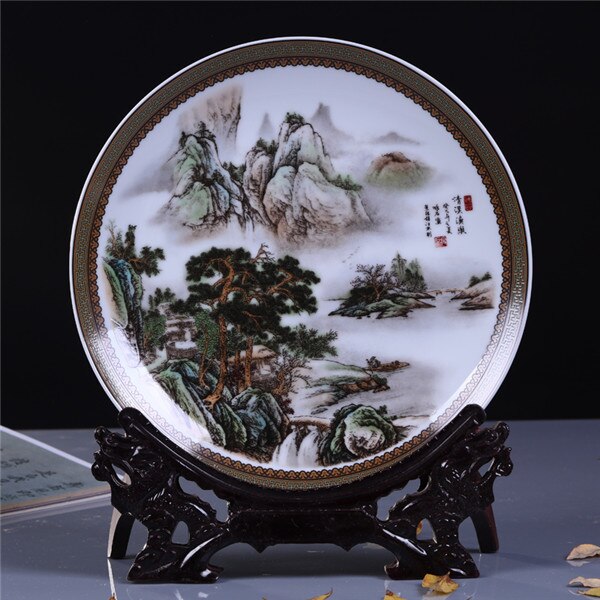 plato para colgar de cerámica de estilo chino Placa de reconocimiento de Arte de porcelana para Living Room Hotel: landscape
