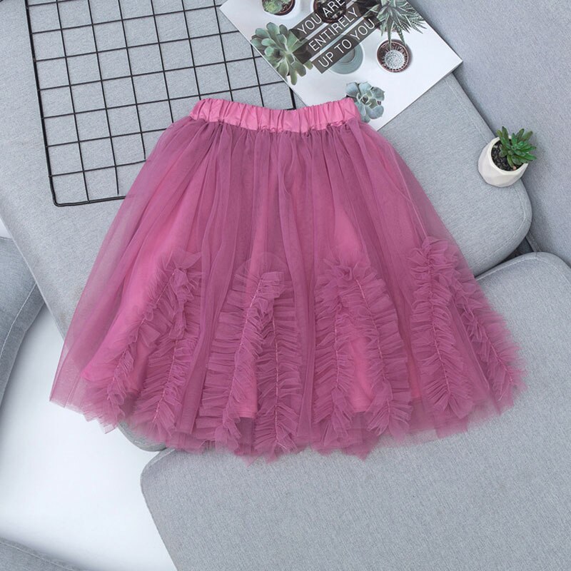 Girls Skirts Summer Gauze Tutu Skirt For Kids 3-12years Teenager Tulle Skirt Rainbow Yellow Long School Clothing
