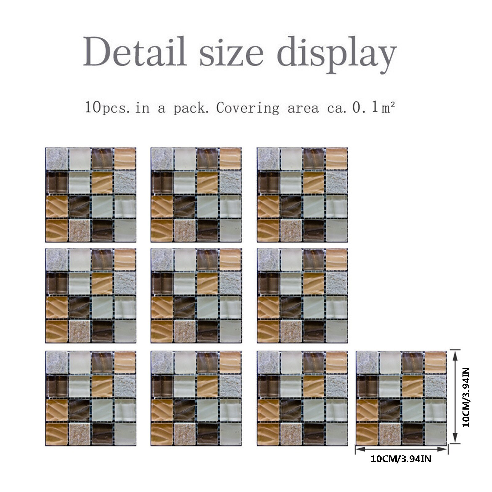 10pcs Marble Mosaic Tiles Wall Sticker Transfers Flat 2D Printed Covers For Kitchen Bathroom Peel &amp; Stick Waterproof Art Mural: G