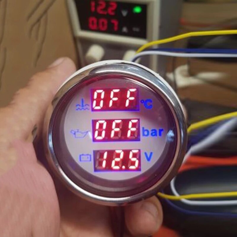 Manomètre multifonction 3 en 1, 9-32V, avec rétro-éclairage rouge, pour mesurer la température de l&#39;eau et la pression de l&#39;huile, 0-10 Bar