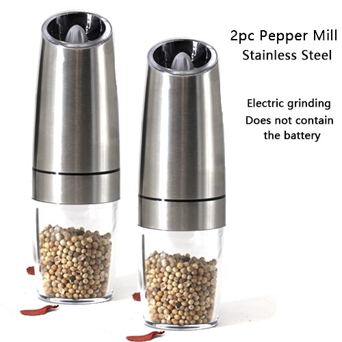 Automatic Salt &amp; Pepper Grinder Gravity Electric Spice Mill Adjustable Spices Grinder With LED Light Kitchen Device Kitchenware: A-2pcs