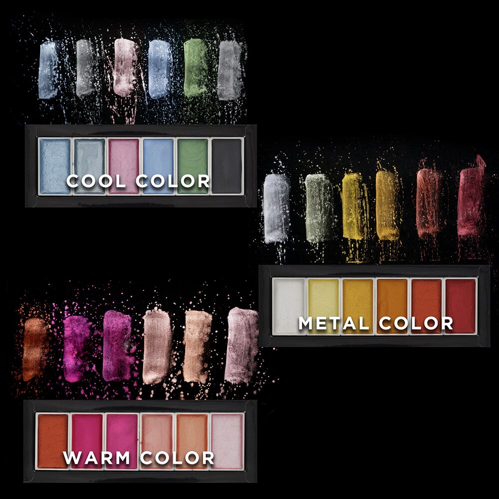 6 Kleuren Metallic Aquarel Pigment Schilderij Set Voor Kunstenaar Tekening Glitter Cool Warm Kleuren Verf Water Kleur Pan Art Supplies