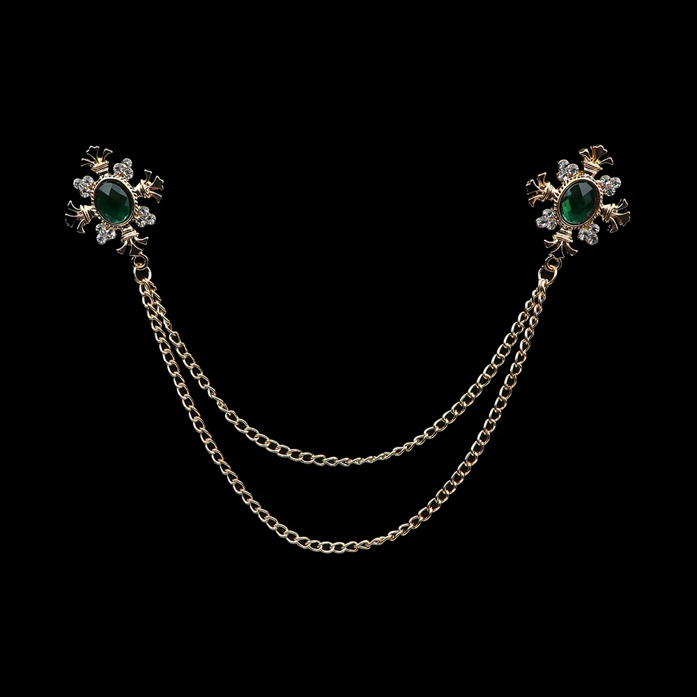 Broche de borla de caballero a la para hombre, traje, camisa, cuello, cadena cruzada de cristal, Pin de solapa, accesorios de boda Retro con diamantes de imitación: Color amarillo claro