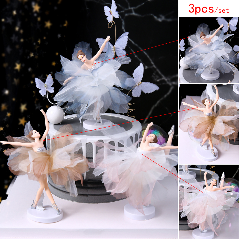 White Pink Ballet Girls Decoration Hook Flower Happy Birthday Cake Topper Wedding Bride for Party Supplies Baking Love: Deep Sapphire