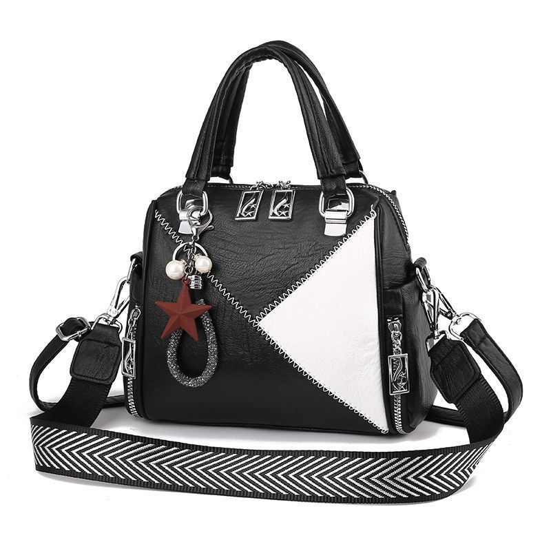 Nova moda multifuncional de um ombro saco do mensageiro das senhoras ao ar livre grande-capacidade bolsa macia e confortável: black white