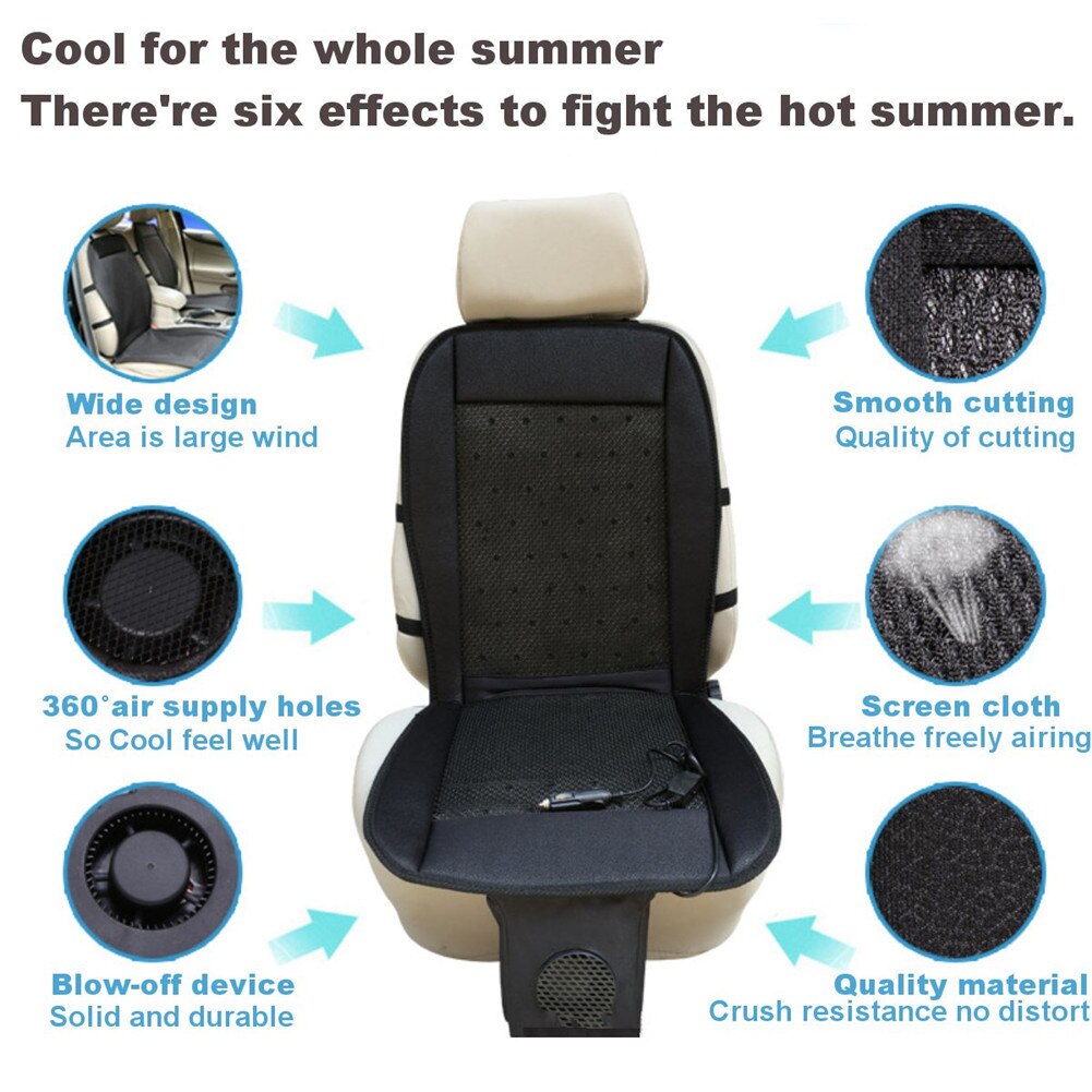 12V Summer Cooling Car Seat Cushion Cover With Built-in Air Ventilated Fan Conditioned Cooler Pad 2 Speed Adjustable