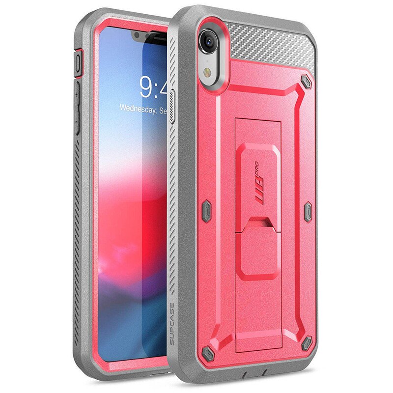 SUPCASE Pour iPhone XR Cas 6.1 pouces UB Pro Full-Corps Robuste Étui Housse de Téléphone avec Construit-dans le Protecteur D'écran et Béquille: Pink