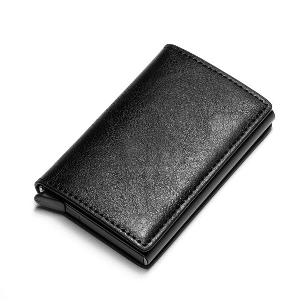 Bycobecy Rfid CreditCard Cardholder Blocking Men id Credit Card Holder Wallet Leather Metal Aluminum Business Bank Card Case: Black 9810