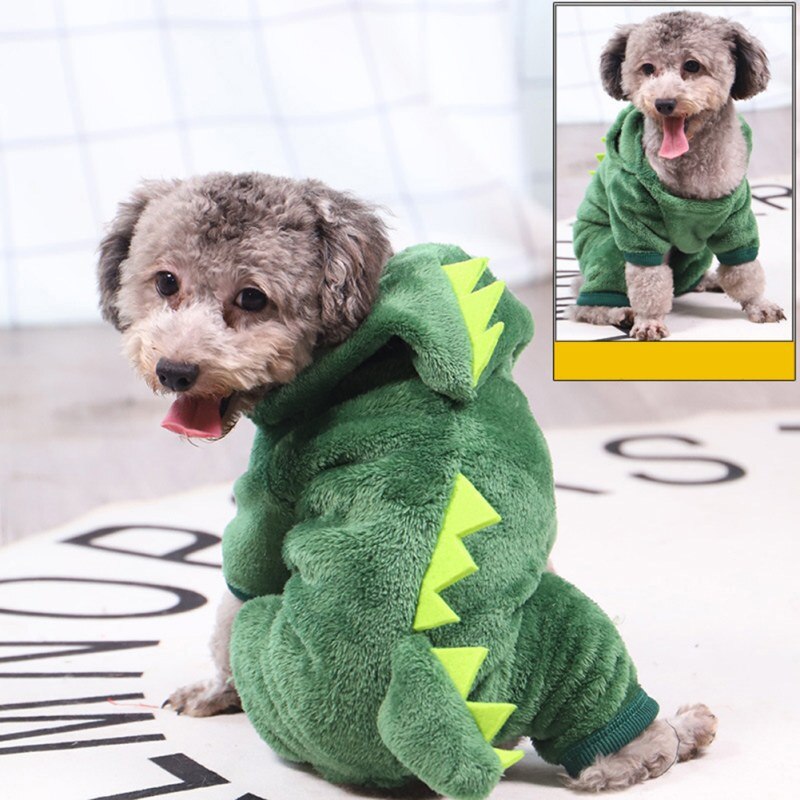 Sudadera con capucha para mascotas, ropa para perros, modelo divertido de dinosaurio, pijamas suaves, adorables Yorkies, trajes de otoño e invierno, accesorios de Cosplay