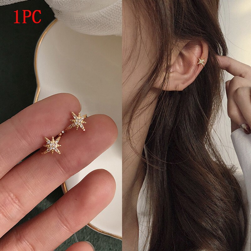 Mode Bladgoud Clip Earring Voor Vrouwen Zonder Piercing Puck Rock Vintage Crystal Star Oor Manchet Meisjes Sieraden: 01 gold