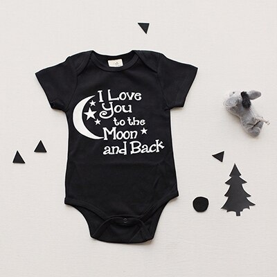 Body para bebê meninos meninas roupas bebê recém-nascido babygrow playsuits eu amo você para a lua e voltar preto roupas bodysuits 0-24 m: 12 m