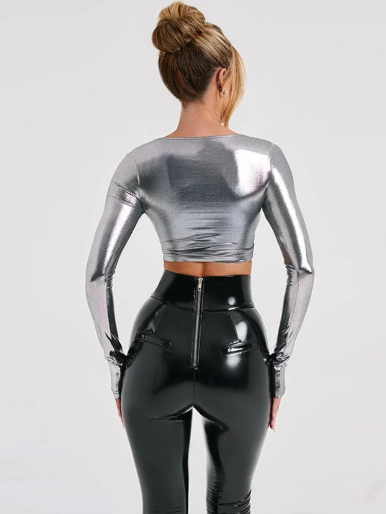 Crop top met lange mouwen voor dames, esthetische t-shirts met ronde hals, slim fit,  y2k accessoires, kleding, felgekleurd, streetwear, roupas femininas estilosas