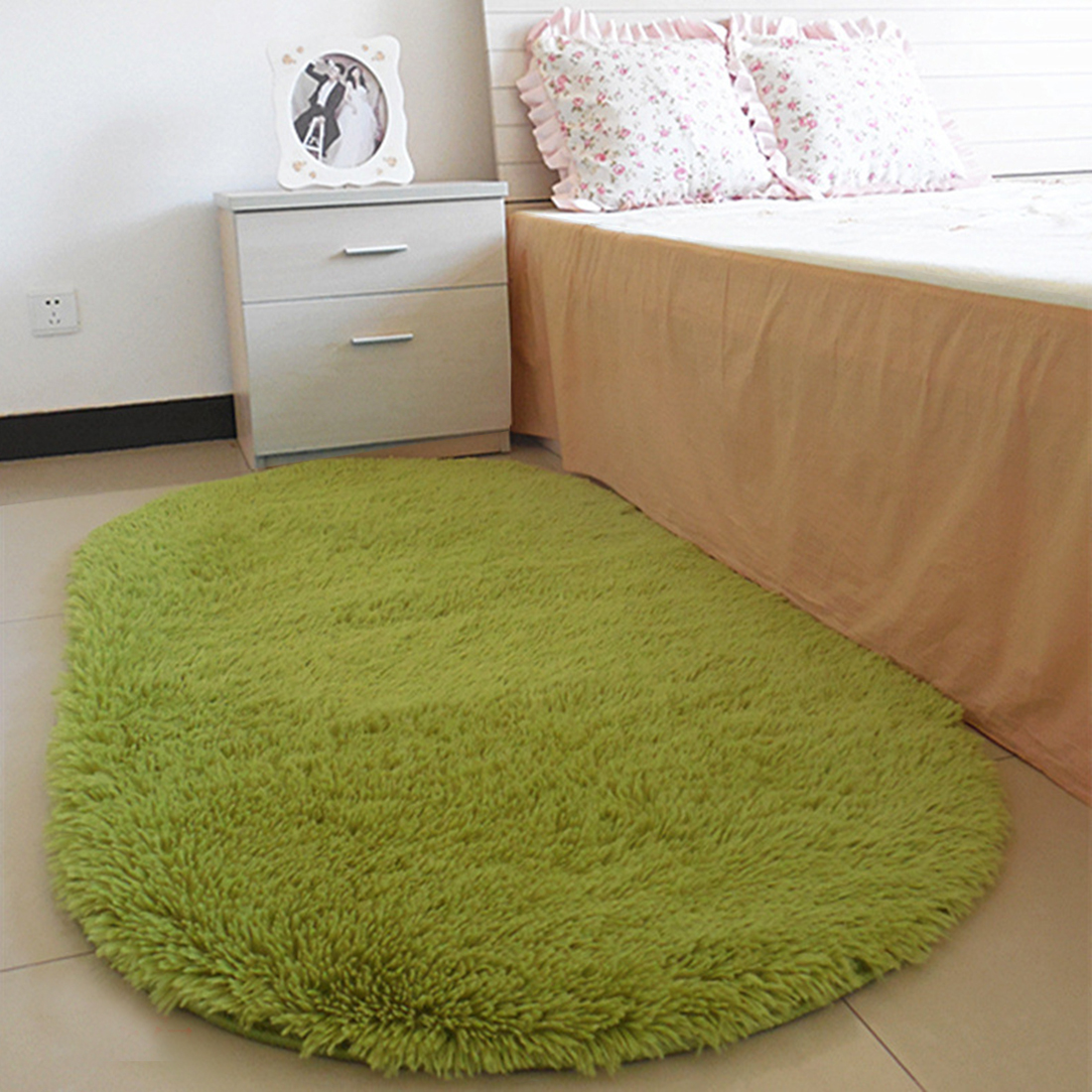 40*60cm antislip, pluizige shaggy vloerkleden voor in huis, kamer, tapijt, vloermatten, slaapkamer, badkamer, deurmatten, shag tapijten: Grasgroen
