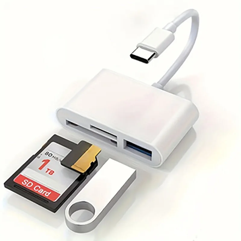 Adapter 3 w 1 typu C, Tf, Cf, Sd, czytnik kart pamięci kompatybilny z iPhone iPad Mac MacBook Laptop Android, PC i Acc