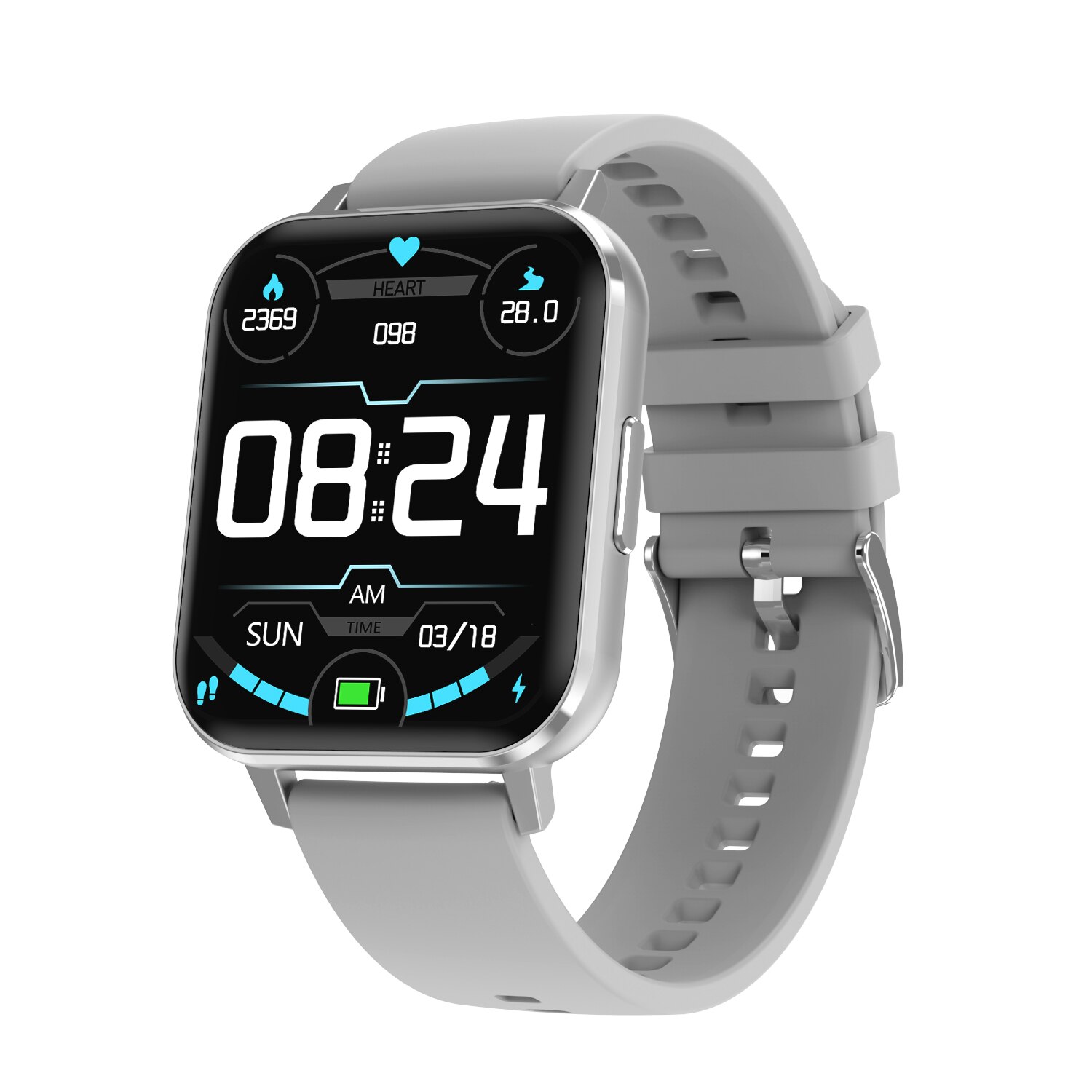 LEMFO DTX Smartwatch for Men - 1.78" HD ECG, Heart Rate, Fitness Tracker, Android/iOS Compatible: Silver Gray Silicone