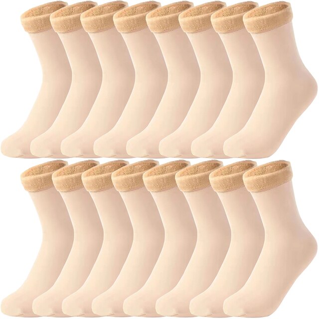 10 Pairs Winter Warm Women Socks Solid Color Thicken Thermal Socks Soft Plus Velvet Socks Casual Snow Sock Home Floor Beige Sock: 10 Beige