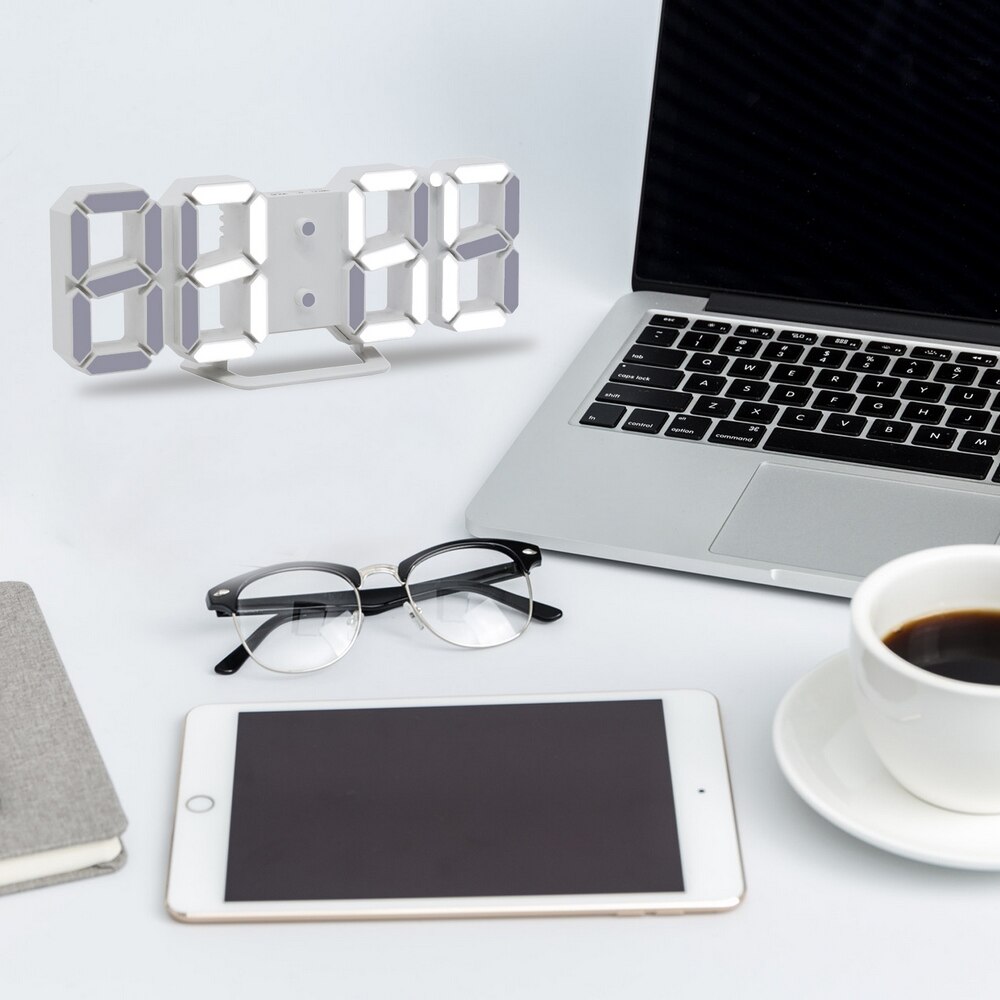 3D LED Digital Clock Electronic Alarm Clocks Three-Dimensional Wall Desk Clock Temperature Date Snooze Electronic Clock