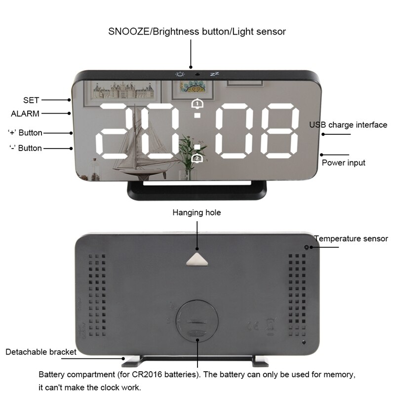 6 Inch Dimmable LED Sn Digital Clock for Bedroom,Lightweight Smart Double Number Alarm Clock with Snooze Function