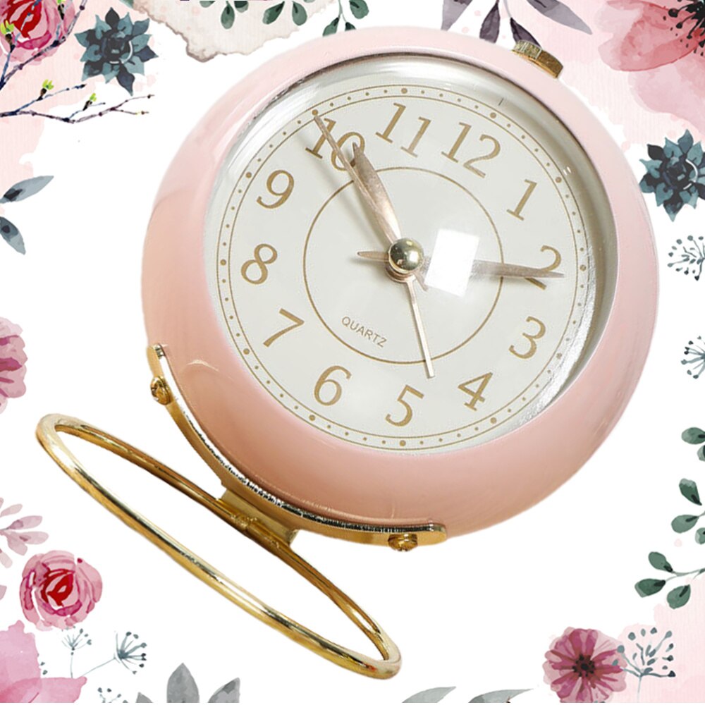 Metal Alarm Clock Round Alarm Clock Desktop Alarm Clock Bedside Alarm Clock (Beige Shipment without Battery)