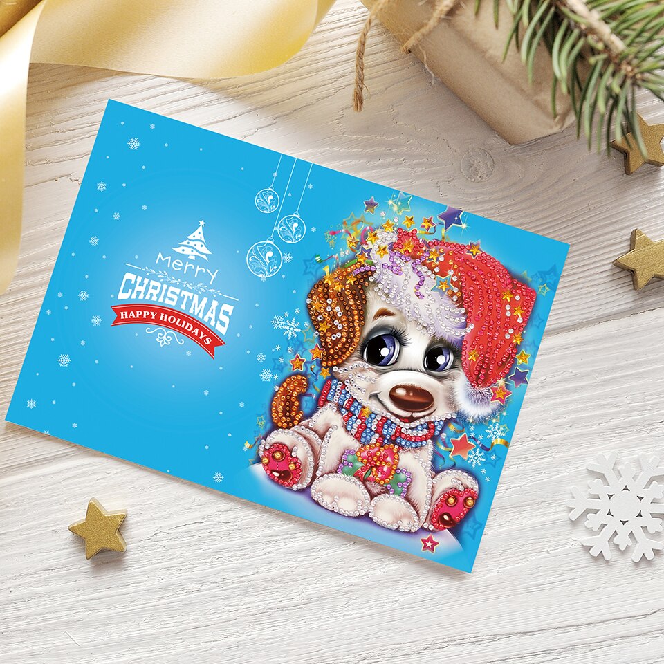 5d diy maleri julekort søde dyr, bedste ønsker diamant broderipapir diy postkort tegneserie håndværk børn