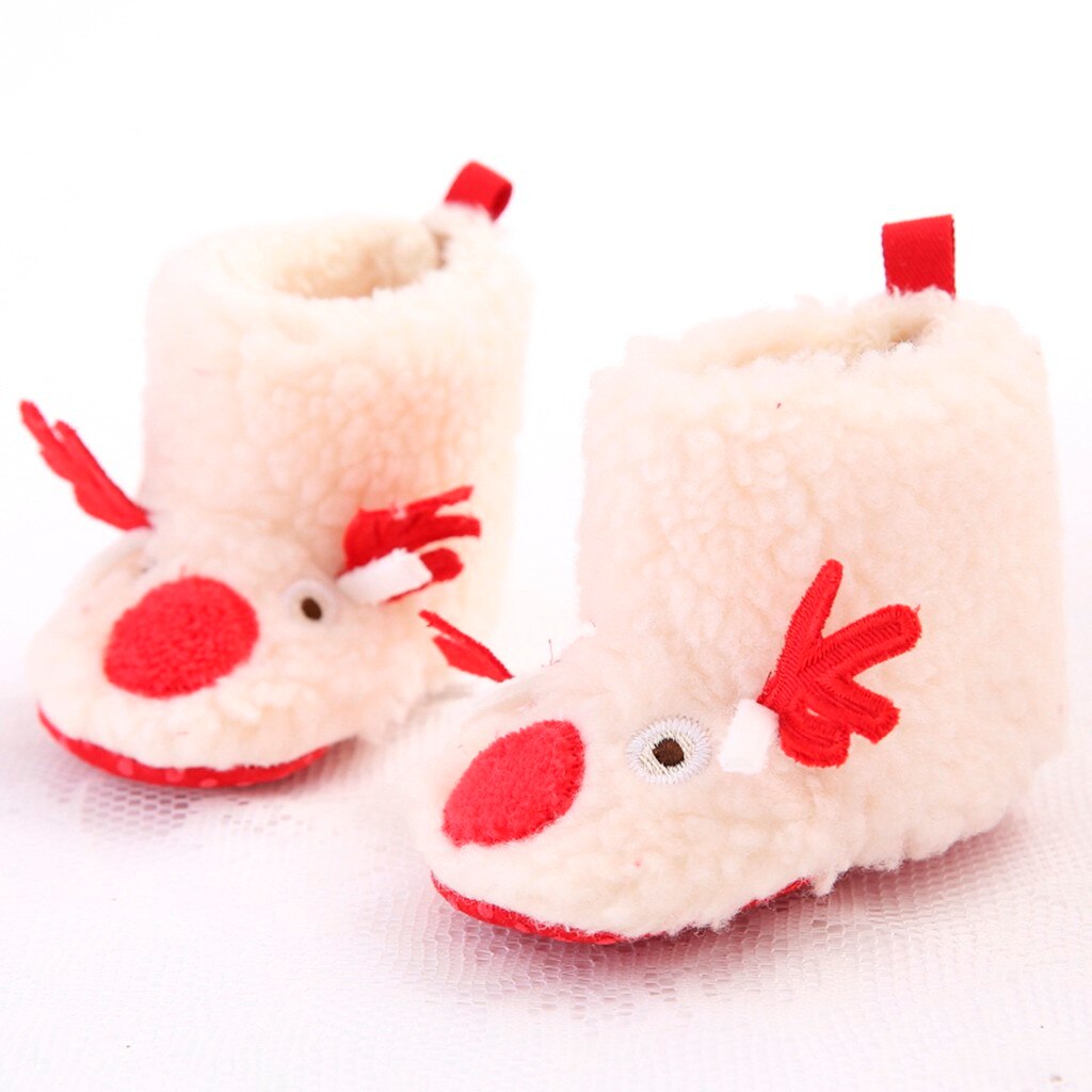 Noël chaussures chaudes enfant en bas âge enfant bébé filles garçon troupeau hiver neige chaude père noël premiers marcheurs chaussures mignon noël bébé bottes: Beige / 12-15Months