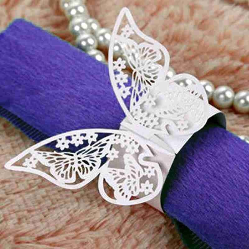 50pcs 13 Colors Hollow Butterfly Napkin Rings Holders Cut Paper Hotel Birthday Wedding Xmas Party Napkins Rings Holders
