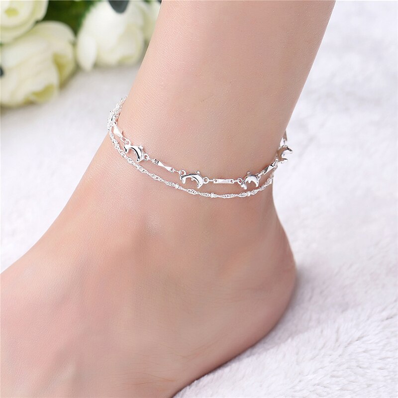 Bracelets de cheville en argent Sterling 925 pour femmes, bijoux mignons en forme de dauphin, de noël, tendance, NB120