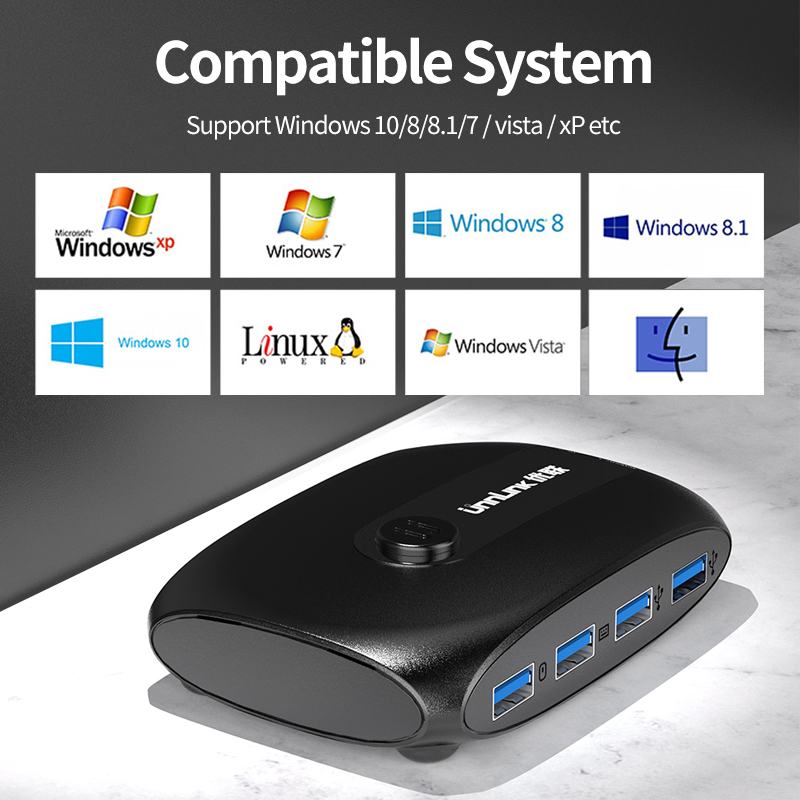 Unnlink USB KVM Switch USB 3.0 Switcher KVM Switch for Windows10 PC Keyboard Mouse Printer 2 PCs Sharing 4 Devices USB Switch