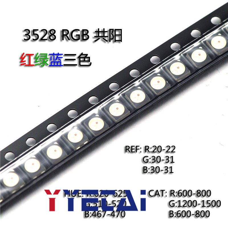 YongYeTai 1210 SMD LED rood, groen en blauw licht-emitterende diode gemeenschappelijke anode 3528