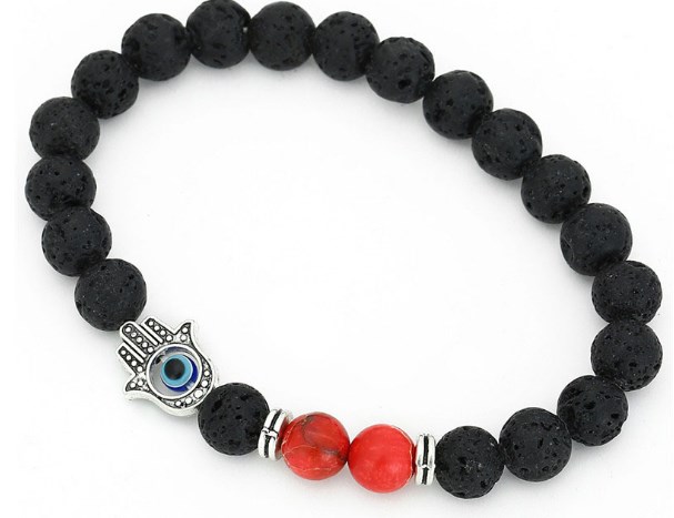 8mm fd34 micro pave cz zircon zirconia elastic set natural stone agate onyx volcanic lava fatima hand palm bracelet: 8