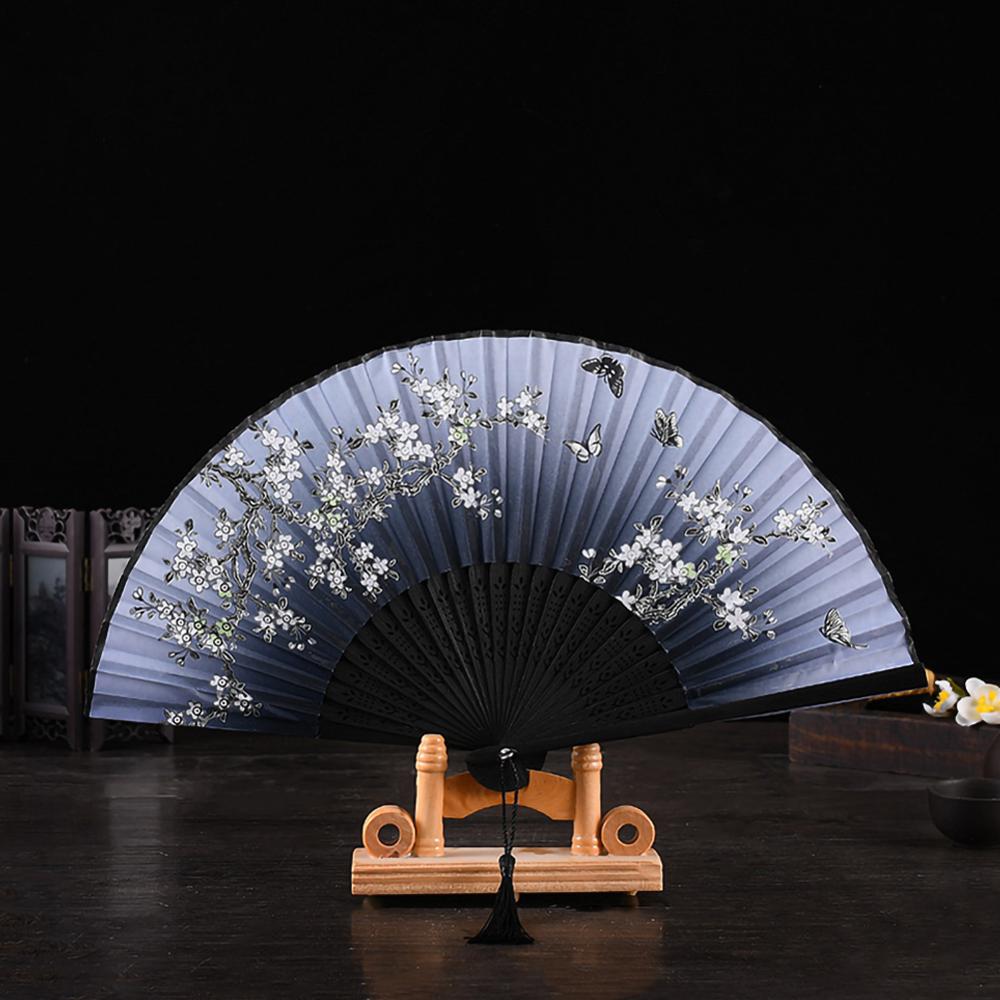 Kinesisk stil håndholdt folde dans fan bryllupsfest blonder silke folde håndholdt blomster fan sommer bryllup fan fest: Mørk khaki
