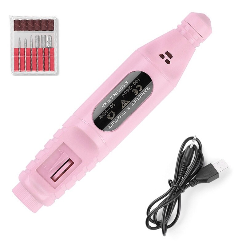 Kit Van 6 Stuks Nagels Manicure Machine Draagbare Usb Sander Manicure Systeem: Pink