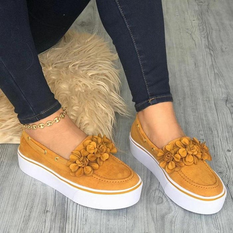 HEFLASHOR primavera mujer pisos plataforma zapatillas deslizantes en pisos cuero gamuza señoras mocasines Casual Floral zapatos