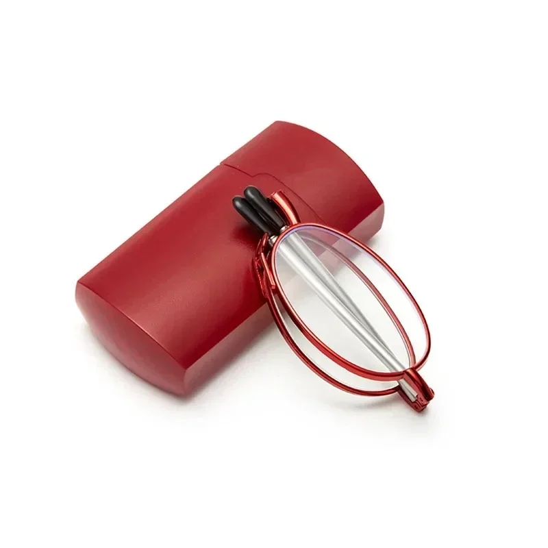 Opvouwbare leesbril met antenne, inclusief aansteker, draagbaar, anti-blauwlicht, metalen telescopische pootjes, unisex.: Rood / +300