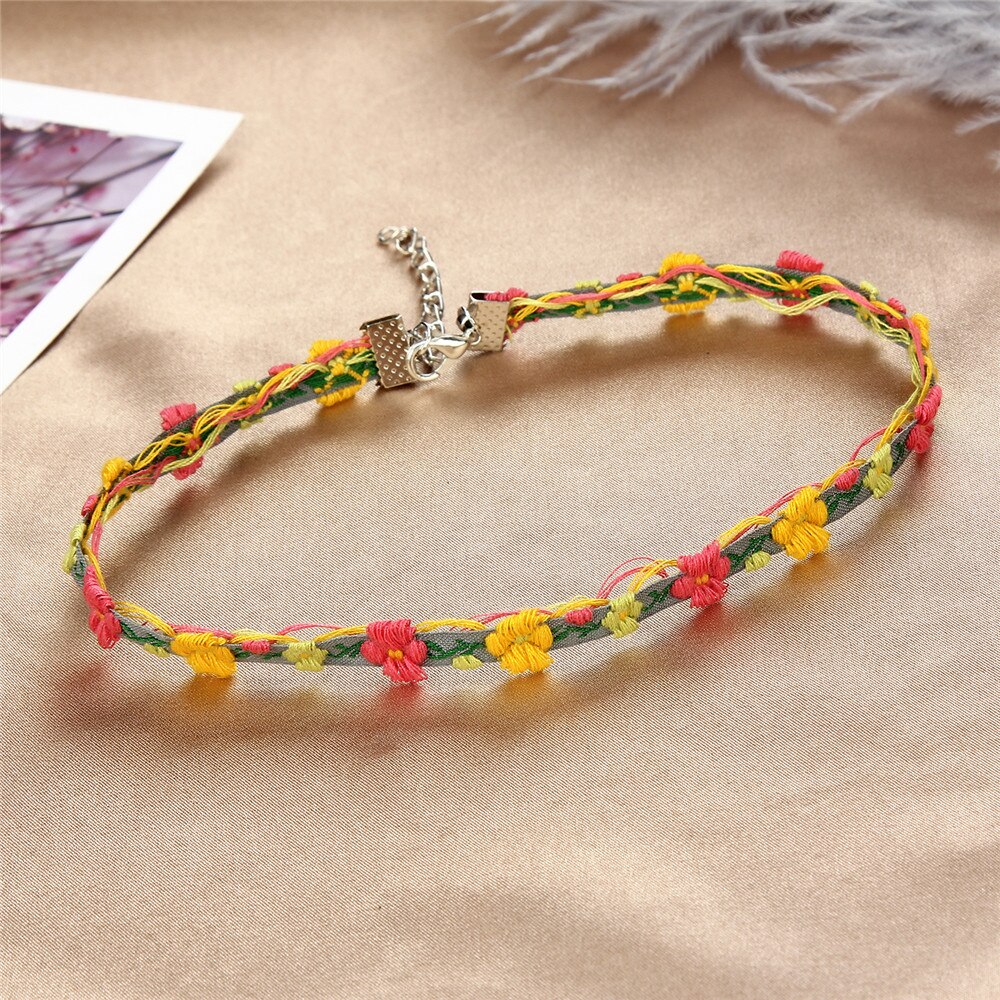 Korea Boho Bloem Charmes Ketting Ketting Choker Voor Vrouwen Meisje Harajuku Halsbanden Leuke Daisy Stof Kant Sieraden Vriendin: C