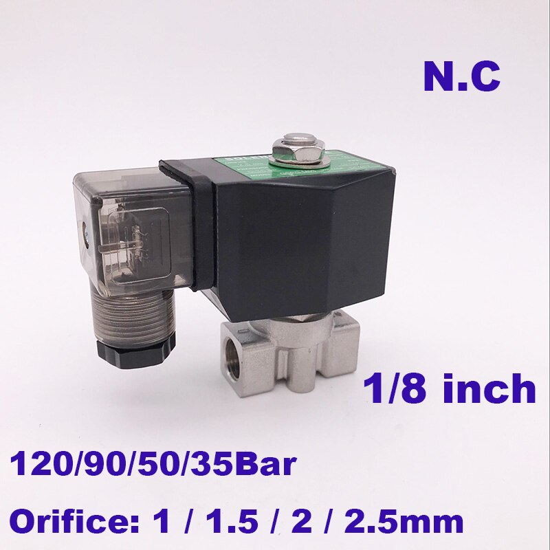 0-90/50/35bar 2 weg hochdruck magnetventil 1/8 "BSP 12V 24V DC AC110V 220V normal geschlossen edelstahl wasser ventil