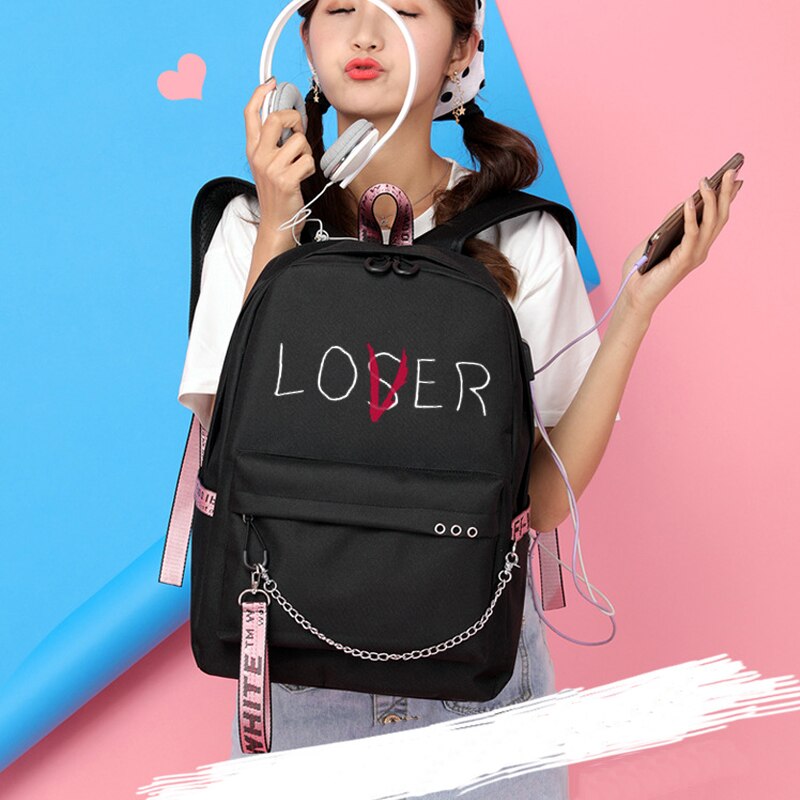 Lover Loser, mochila escolar grande para chicas adolescentes, mochila de carga Usb, bolsa de libro para mujeres, mochila de instituto, mochila de ocio juvenil