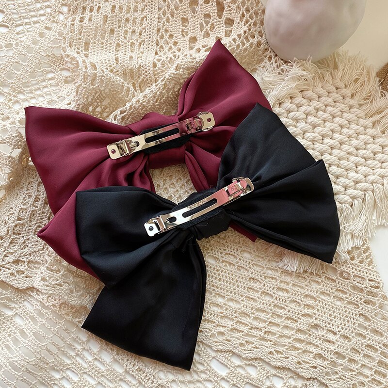 Huanzhi 4 Stks/set Leuke Grote Strik Haarspeld Rode Dubbele Laag Lint Satijnen Strik Haar Clip Haarspeldjes Voor Vrouwen Meisje Haar accessoires