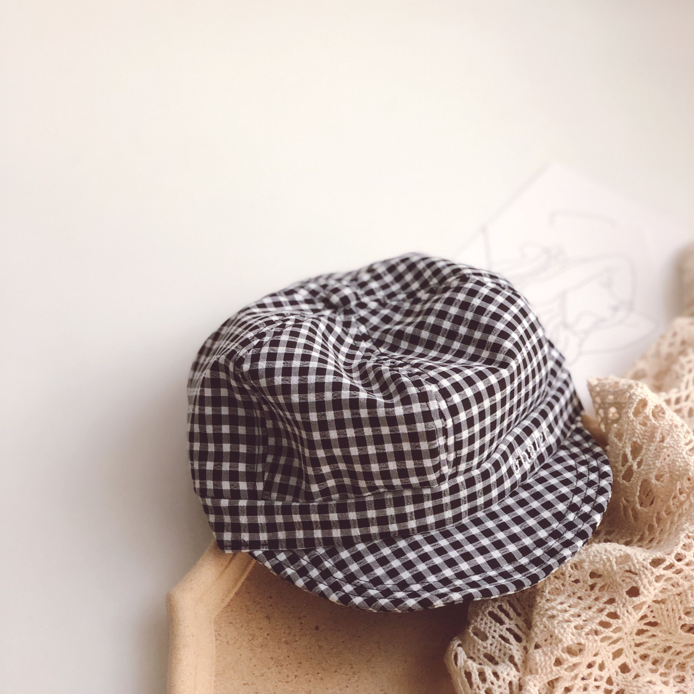 Koreaanse Stijl Kinderen Plaid Achthoekige Hoeden Brede Rand Letters Peuters Kids Caps Outdoors Baby Jongens Mode Hoeden: Black