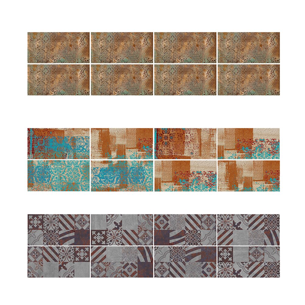 9 stk blomst geometrisk print vandtæt flise klistermærke gør-det-selv hjem gulv vægdekoration 3d mursten tekstur mønster klistermærke selvklæbende