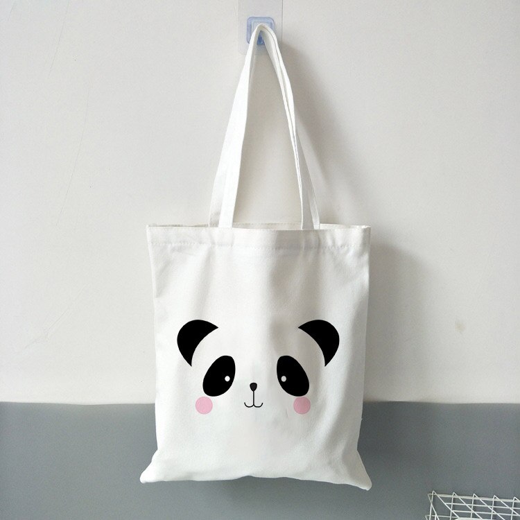 Panda dos desenhos animados bonito animal impressão senhoras bolsas de lona sacola de viagem de compras das mulheres eco reutilizável sacos de ombro bolsas de tela: B1186-TBWH-M