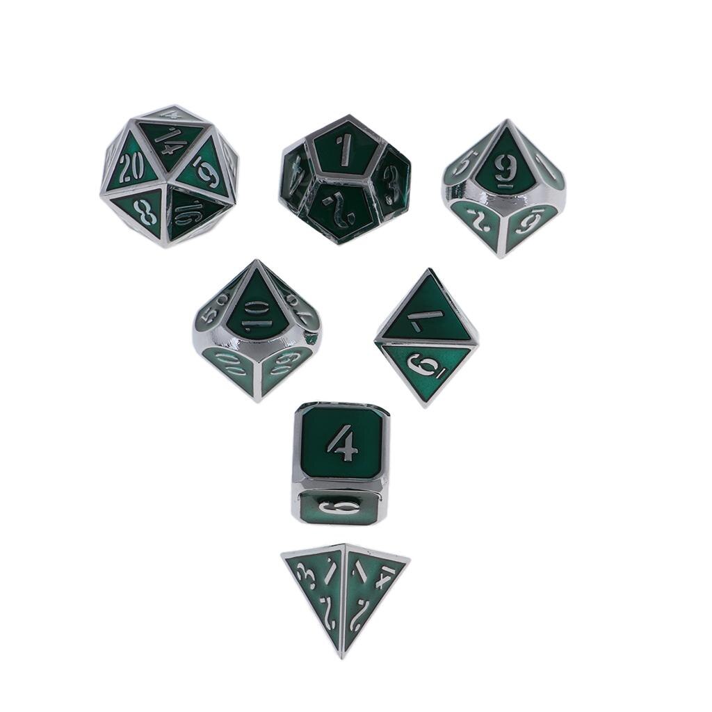 7Pcs Multi-sided Dice Set D&amp;D Dice Game zinc alloy Polyhedral Dice Solid Metal 7-Piece RPG Dice Set: Chromium clear green