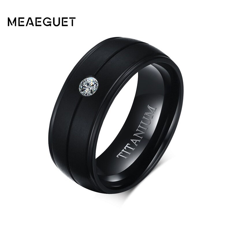 Meaeguet 100% Titanium Cubic Zirconia Wedding Rings For Men Black Rock Punk Rings Engagement Accessories Anel Jewelry