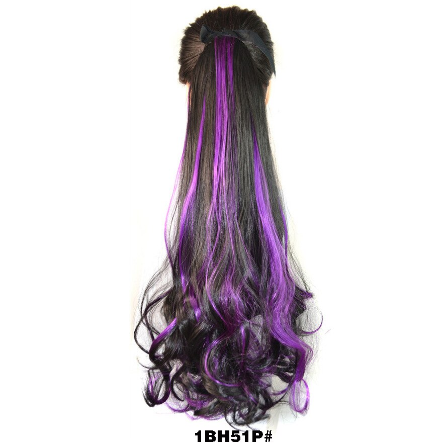 ZM Hairpiece Long Wavy Ombre Mixed ColorDrawstring Pony tail for Women High Temperature FIber Synthetic Ponytail Hair Extensions