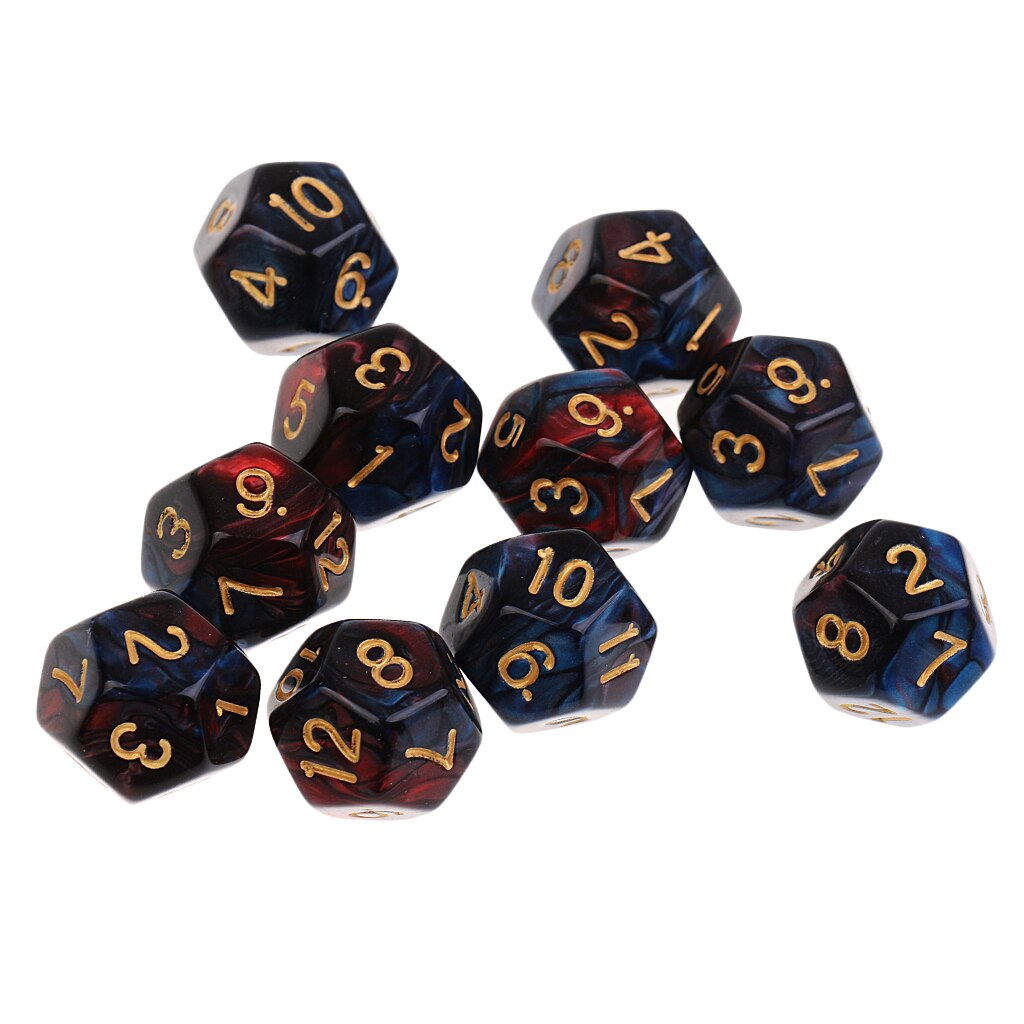 10 stück 12 Seitige Würfel D12 polyedrisch Würfel für Party Tisch Spiele Weiß Grau: rot Blau